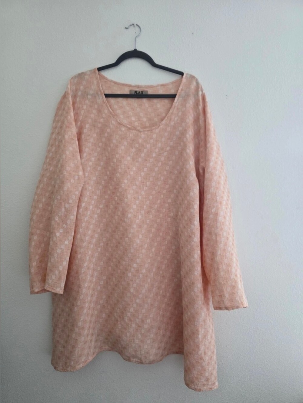 FLAX Brand 100% Linen Tunic Long-Sleeve Scoop Neckline Textured In Peach Sz 2G